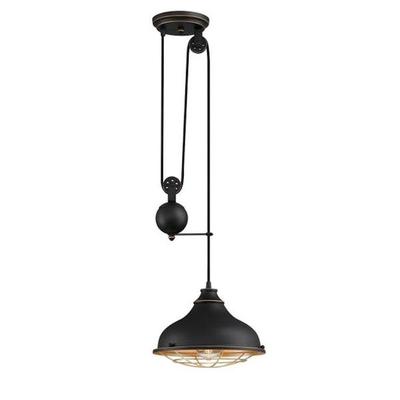 Westinghouse 612497 - 1 Lamp Black-Bronze Golden Brass Cage Pulley Pendant Light Fixture (Chaves Pulley Pendant, Black-Bronze Finish with Highlights (6124900))