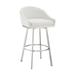 Sheryl 30 Inch Swivel Bar Stool Chair, Low Profile Back, White Faux Leather