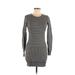 French Connection Casual Dress - Bodycon Crew Neck Long sleeves: Gray Color Block Dresses - Women's Size 4