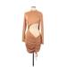 Shein Casual Dress - Bodycon Mock 3/4 sleeves: Tan Print Dresses - Women's Size 8