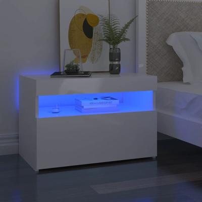 Maison Chic - 2er Set Nachttische Nachtschrank Sideboard mit LED-Leuchten Hochglanz-Weiß 60x35x40cm Image