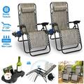 FOCUSSEXY 2 Pack Gray Zero Gravity Chair Patio Lounge Chairs Lounge Patio Chaise Folding Reliners Support 330Lbs Lounge Chair for Pool Yard with Cup Holder