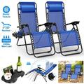 FOCUSSEXY 2 Pack Blue Zero Gravity Chair Patio Lounge Chairs Lounge Patio Chaise Folding Reliners Support 330Lbs Lounge Chair for Pool Yard with Cup Holder