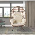 Swing Egg Chair Outdoor Rattan Hanging Chair with Metal Frame and UV Resistant Cushion All Weather Single Sofa Chair Lounge Leisure Chair for Indoor Bedroom Balcony 240lbs Capacity Beige