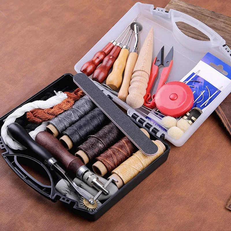 22/28/32 pièces/ensemble Kit d'outils en cuir, outil de travail du cuir, outils et fournitures d'artisanat du cuir avec Kit d'outils de coupe du cuir