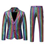 Penkiiy Blazer Set for Men Men Casual Slim Fit Long Sleeve Rainbow Plaid Two Piece Single Two Buttons Suit Pants Multicolor Blazer