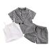 YDOJG Summer Outfits Set For Kids Boys Baby Toddler 3 Piece Set With Cardigan Plaid Short Sleeved Jacket Plaid Shorts Vest For 2-3 Years