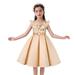 Loopsun Girls Party Dresses V-Neck Short Sleeve Solid Sequin Midi Dress Beige