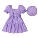 Rovga Casual Dresses For Girls Dress Short Sleeve Princess Solid Color Purple Dress With Hat For Children Clothing Fashion Party Birthday Girl Dress