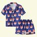 Loopsun Toddler Pajamas Sets Lapel Short Sleeve Floral Printing Silk Satin Home Wear Clothes Suit Orange