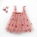 Loopsun Toddler Girl Dress Square Neck Sleeveless Flowers Printing Strap Lace Mini Dress Watermelon Red