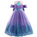 safuny Girls s Party Gown Birthday Dress Clearance Sea Sequin Pearl Comfy Fit Mesh Swing Hem Holiday Princess Dress Lovely Cold Shoulder Sleeve Round Neck Vintage Purple 3-4 Years