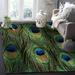 Green Peacock Feather Home Area Rug Indoor Non-Slip Kids Rug Machine Washable Breathable Durable Carpet Mat For Living Room Bedroom Study 4 x 6