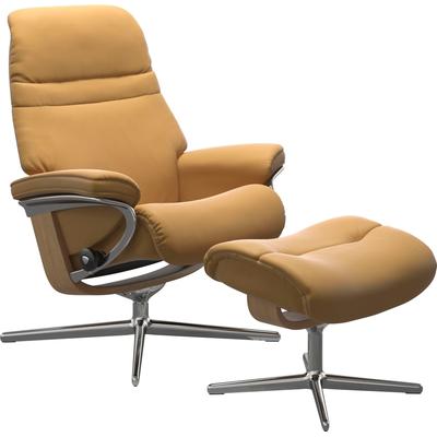 Fußhocker STRESSLESS "Sunrise", gelb (honey paloma), Gr. B/H/T, Material Bezug, Material Gestell, Hocker, mit Cross Base, Größe S, M & L, Holzakzent Eiche Image
