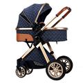 Foldable Travel Baby Stroller, Portable Newborn Pushchair, 3 in 1 Baby ​Trolley with Footmuff, Shockproof 4 Wheels, Shock Absorption Springs Pram, Travel Use,Blue