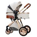 Foldable Travel Baby Stroller, Portable Newborn Pushchair, 3 in 1 Baby ​Trolley with Footmuff, Shockproof 4 Wheels, Shock Absorption Springs Pram, Travel Use,White