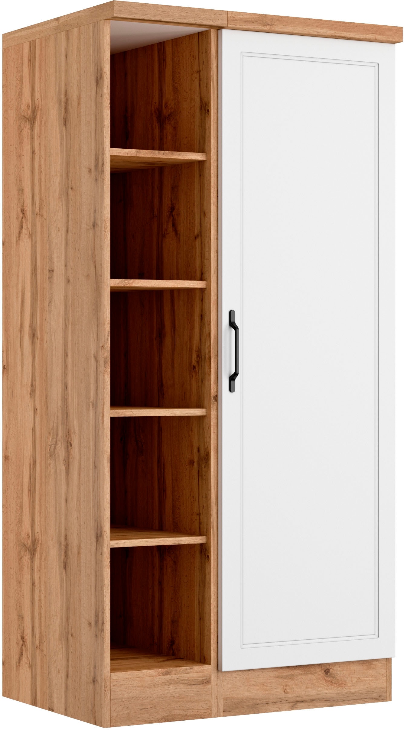 Vorratsschrank KOCHSTATION "KS-Lana", weiß (matt weiß, wotaneiche), B:80cm H:166cm T:60cm, Holzwerkstoff, MDF, Schränke, Breite 80 cm