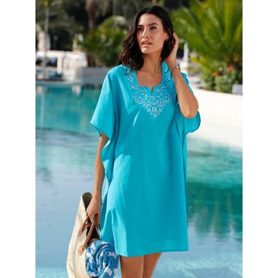 Sommerkleid FEEL GOOD "Tunika", Damen, Gr. 40/42, Normalgrößen, blau (türkis), 100% Baumwolle, unifarben, kurz, Rundhals, ohne Ärmel, Kleider Image