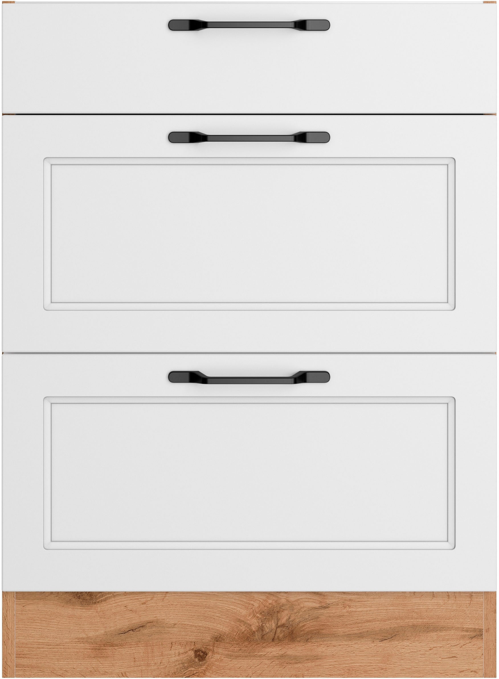 Unterschrank KOCHSTATION "KS-Lana", weiß (matt weiß, wotaneiche), B:60cm H:82cm T:60cm, Holzwerkstoff, MDF, Schränke, Unterschrank, Breite 60 cm