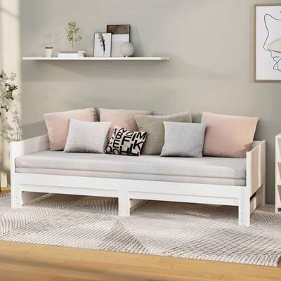 Ausziehbares Tagesbett Doppelbett Bett für Schlafzimmer Weiß Massivholz Kiefer 2x(80x200) cm DE30891 Image