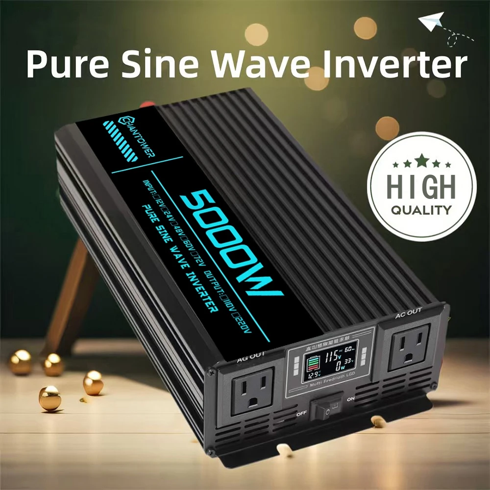Onduleur à onde sinusoïdale Pure 4000W/5000W/6000W, convertisseur 12V à 110V/220V AC, écrans LCD intelligents, onduleur d