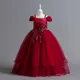 Robe de demoiselle d'honneur vintage pour enfants robes de gala formelles grande fille bordeaux