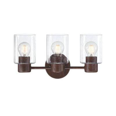 Westinghouse 612657 - 3 Light Walnut Clear Seeded Glass Wall Light Fixture (Sylvestre 3 Light Wall Fixture, Walnut Finish (6126500))