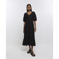 River Island Womens Black Puff Sleeve Smock Midi Dress With Linen