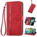 ELEHOLD for Samsung Galaxy A32 5G Samsung Galaxy A32 5G Wallet Case for Women Men Durable Embossed PU Leather Magnetic Flip Zipper Card Holder Phone Case with Wristlet Strap Red