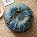 Boho PU Leather Pouf Cover Ottoman Floor Cushion Cover Bohemian Decor - Blue Round