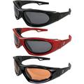 3 Pairs Hurricane Eyewear Category 5 Jet & Water Ski Sunglasses to Goggles Hybrid - Black Frame with Polarized Smoke & Driving Mirror Lenses - Red Frame with Polarized Smoke Lens