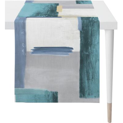 Tischläufer APELT "Fisk, LOFT STYLE", blau (blau, beige), B:48cm L:140cm, Polyester, Baumwolle, Tischdecken Image
