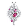 JewelryPalace Nine Tailed Fox Pear Cut Marquise Red Created Ruby Pendant Necklace for Women, 14k White Gold Plated 925 Sterling Silver Necklaces, Gemstones Jewellery Sets 18 Inches Chain