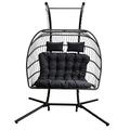 Samuel Alexander Grey Luxury 2 Seater Double Hanging Egg Chair Garden Outdoor Swing Folding Cocoon Chair Rattan Garden Furniture Indoor & Outdoor Conservatory Furniture With Cushion Cover