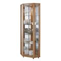 Fully Assembled HOME Beech Corner Glass Display Cabinet, 7 Glass Shelves, Mirror Back, Spotlight