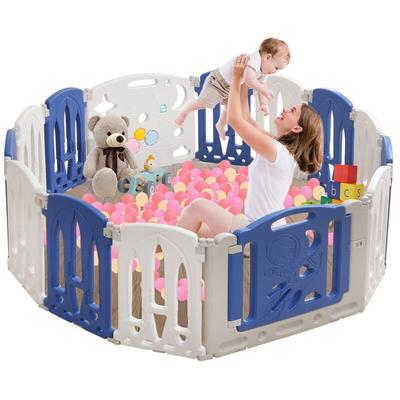 Naizy - Laufstall Baby 12+2 faltbar Laufgitter mit Spielzeugtafel & Türtafel Krabbelgitter