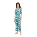 TOM TAILOR Damen 1036807 Jumpsuit Overall mit V-Ausschnitt & Kordel, 32146-Petrol Big Abstract Design, 34