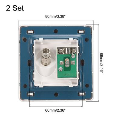 TV Aerial Socket Wall Plate Satellite White PC 88x86mm for Coaxial Cable 2 Pcs