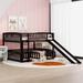 Full Over Full Sturdy and Durable Bunk Bed with Slide, Low Bunk Bed with Fence and Ladder for Toddler Kids Teens