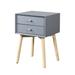 Side Table,Bedside Table with 2 Drawers and Rubber Wood Legs, Mid-Century Modern Storage Cabinet for Bedroom Living Room