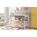 Modern & Vintage Style Twin Size Solid Wood Frame Loft Bed with Desk and Storage Shelves & Ladder, No Box Spring Needed