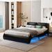 Modern Style Upholstered Faux Leather Platform Bed with LED Light Bed Frame with Slatted,Full Size
