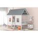 Twin Size Modern Playhouse Design Wooden Low Loft House Bed with Roof and Two Front Windows