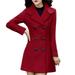 2DXuixsh Top Petite Fashion Work Sleeve Jacket Coat Women Wool Elegant Office Double Long Women s Coat Windbreaker Lined Jacket Women Polyester Red Xxl