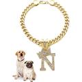 Icemond Rhinestone Studded Initial Pendant 26 Cuban Chain Fashion Costume Jewelry Necklace for Dogs Cats in Gold or Rhodium Tone