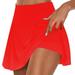 ZQGJB Tennis Skirts for Women Pleated High Waisted Golf Athletic Summer Mini Skorts with Shorts Pockets for Running Casual Solid Color Yoga Fake Two Piece Trouser Skirt Red M