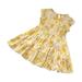 safuny Girls s A Line Dress Toddler Baby Clearance Floral Cartoon Round Neck Holiday Princess Dress Lovely Comfy Fit Flying Sleeve Pleated Tiered Swing Hem Vintage Yellow 2-10Y