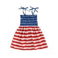 IZhansean Toddler Baby Girl 4th of July Dress Strap American Flag Dress Summer Little Girls Independence Day Outfits Blue Red Stripe 18-24 Months