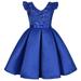 Loopsun Girls Party Dresses V-Neck Short Sleeve Solid Sequin Midi Dress Blue