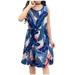 safuny Girls s A Line Dress Clearance Tropical Leaf Lovely Princess Dress Sleeveless Comfy Fit Round Neck Pleated Swing Hem Vintage Holiday Blue 3-15Y